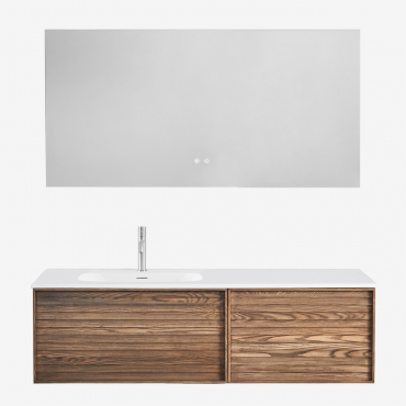 Conjunto De Mueble De Baño Suspendido En Madera Con Lavabo Integrado Solea Madera De Fresno & Rectangular Led Y Antivaho 140x75 Cm Riben & - Sklum