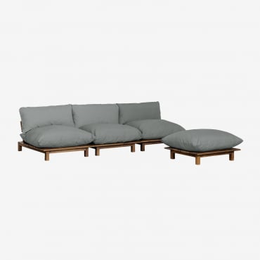 Sofá Modular Reclinable De Jardín De 3 Piezas Con Puff En Madera De Acacia Brina Gris Antracita - Sklum