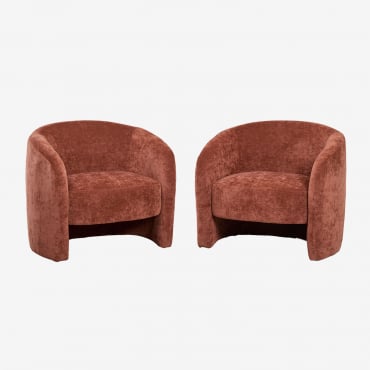Pack De 2 Sillones Tapizados Gombren Chenilla Rojo Arcilla - Sklum
