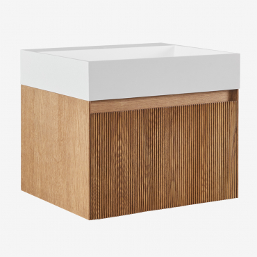 Conjunto De Mueble De Baño Suspendido En Madera Con Lavabo Integrado Aldeia Madera De Fresno & Sin Espejo & Sin Grifo & ↔︎ 60 Cm - Sklum