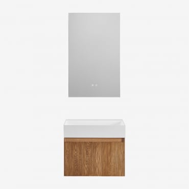 Conjunto De Mueble De Baño Suspendido En Madera Con Lavabo Integrado Aldeia Madera De Fresno & Rectangular Led Y Antivaho 55x90 Cm Riben & Sin - Sklum