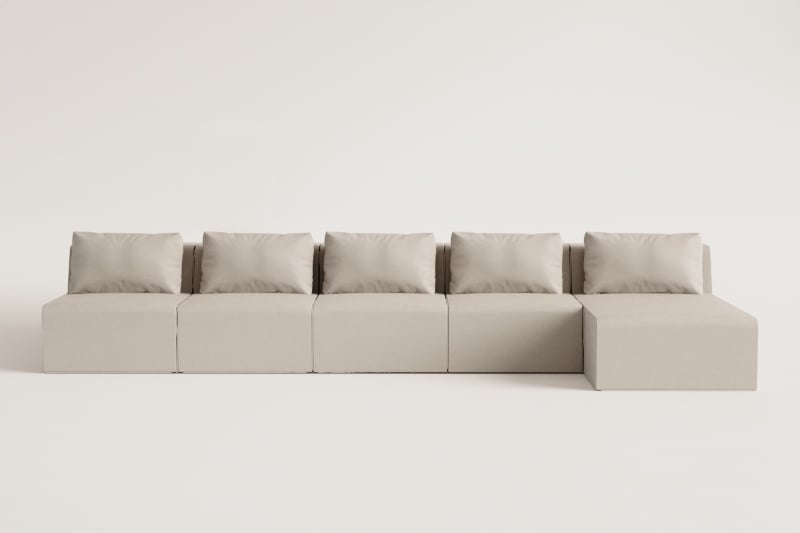 Sofá modular chaise longue derecho de 5 piezas en pana envasado al vacío Temple   