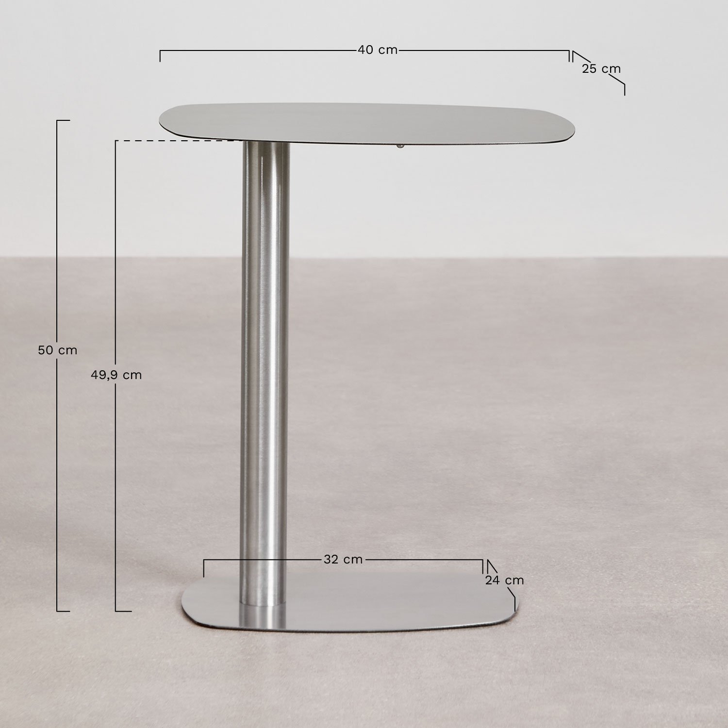 Mesa auxiliar rectangular 40x25 cm en acero inoxidable Odelia , medidas