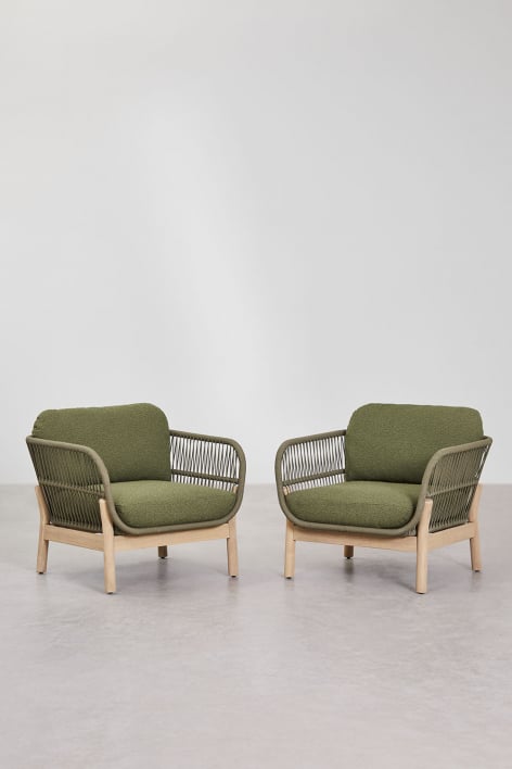 Pack de 2 sillones de jardín en madera de acacia y cuerda trenzada Karvia