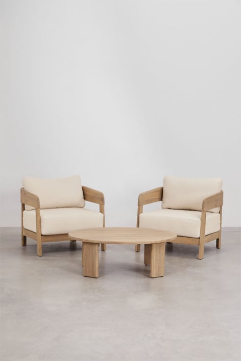 Conjunto de salón con 2 sillones y mesa de centro en madera de acacia Uleno
