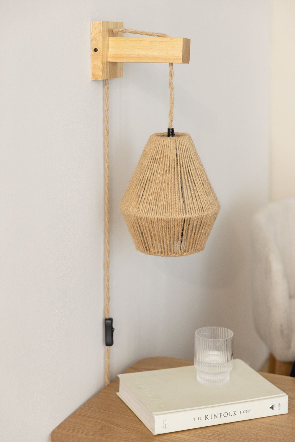lámpara pared yute natural, aplique pared estilo nórdico