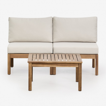 Conjunto De Salón Con Sofá Modular De 2 Piezas Y Mesa De Centro En Madera De Acacia Branson Blanco Gardenia - Marrón Acacia - Sklum