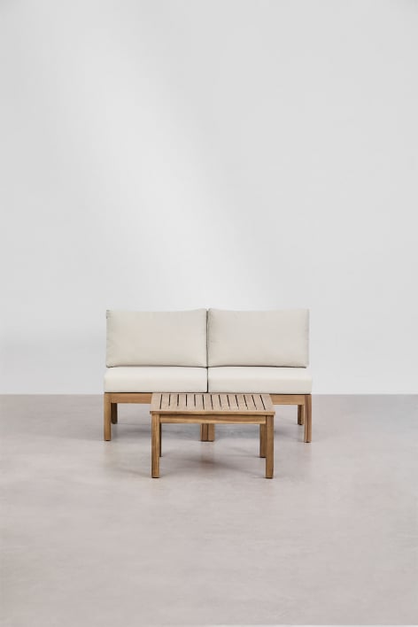 Conjunto de salón con sofá modular de 2 piezas y mesa de centro en madera de acacia Branson
