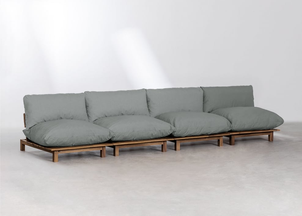 Sofá modular reclinable de 4 piezas en madera de acacia Brina - Gris Antracita