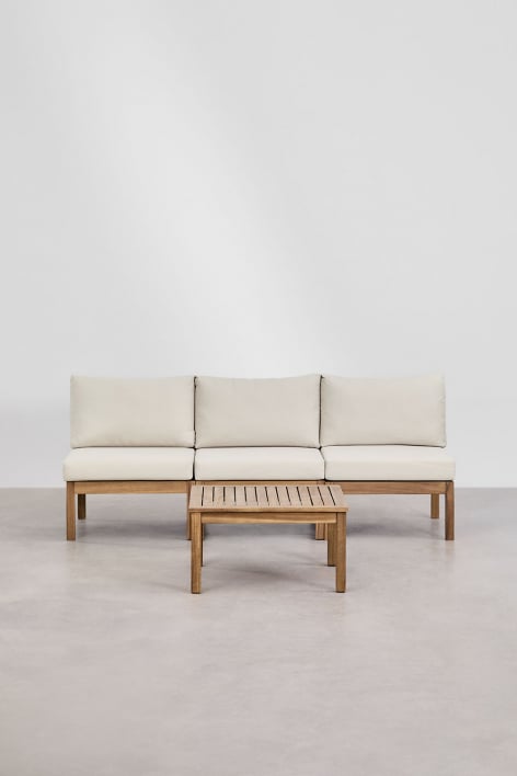 Conjunto de salón con sofá modular de 3 piezas y mesa de centro en madera de acacia Branson