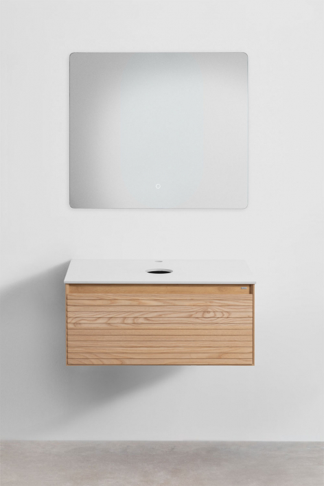Conjunto de mueble de baño suspendido 80x50 cm en madera de fresno Tedrik - Madera de Fresno