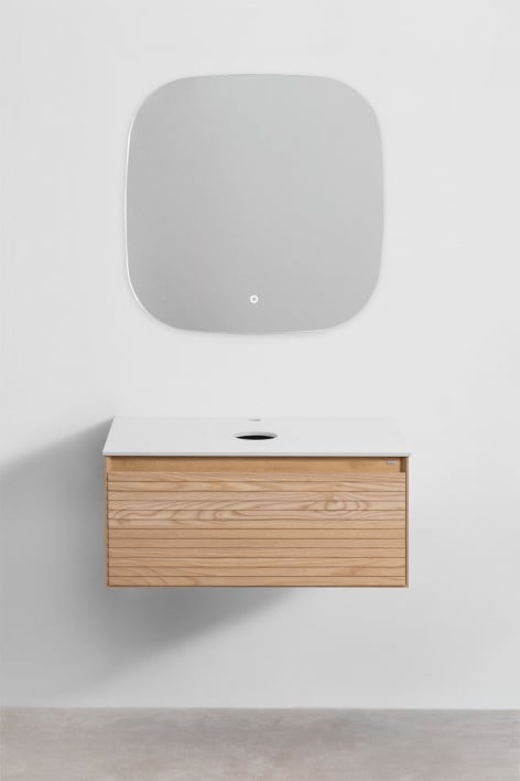 Conjunto de mueble de baño suspendido 80x50 cm en madera de fresno Tedrik - Madera de Fresno