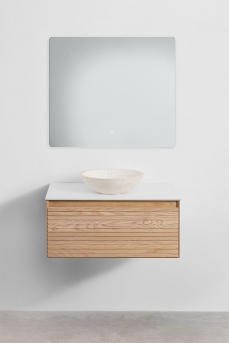 Conjunto de mueble de baño suspendido 80x50 cm en madera de fresno Tedrik - Madera de Fresno