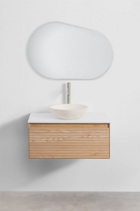 Conjunto de mueble de baño suspendido 80x50 cm en madera de fresno Tedrik - Madera de Fresno