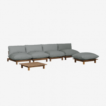 Conjunto De Salón De Sofá Modular Reclinable De 4 Piezas, Mesa De Centro Y Puff En Madera De Acacia Brina Gris Antracita - Sklum