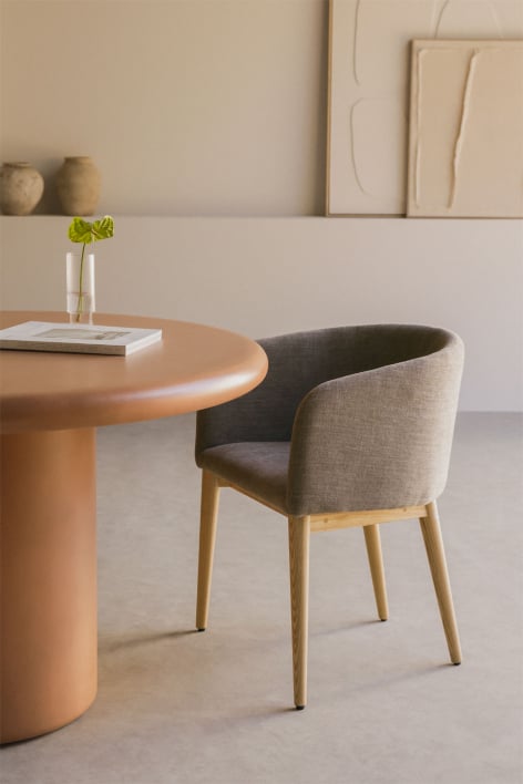 Silla de comedor tapizada con reposabrazos Bunia - Tela Marrón Arena