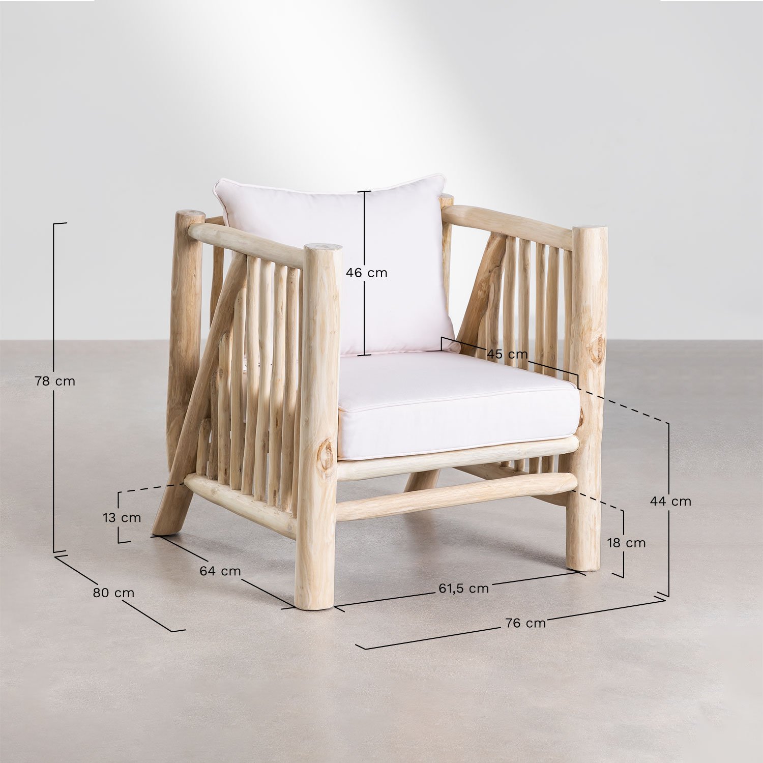 Sillón en madera de teca Narel , medidas