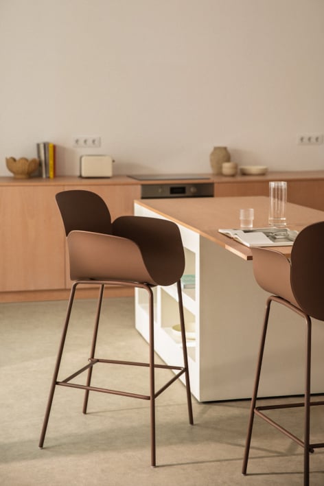 Taburete alto 75 cm en polipropileno y acero marrón caramelo Lynette - Marrón Caramelo