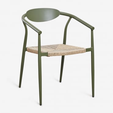 Silla De Jardín Apilable Con Reposabrazos En Aluminio Y Ratán Sintético Marsha Verde Oliva Intenso - Sklum