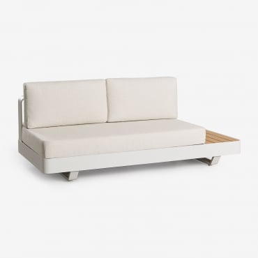 Sofá Modular De Jardín De 2 Plazas En Aluminio Con Mesa Auxiliar Derecha En Madera De Teca Yarilo Bouclé Colores Naturales - Sklum