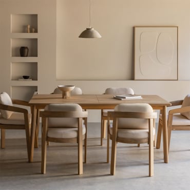 Set De Mesa Rectangular 180x90 Cm En Madera De Acacia Kaela Y 6 Sillas De Comedor En Madera De Acacia Uleno Marrón Acacia Claro - Sklum