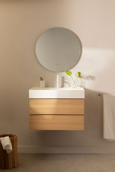 Conjunto de mueble de baño suspendido en madera y chapa de fresno con lavabo integrado Ona - Madera Natural