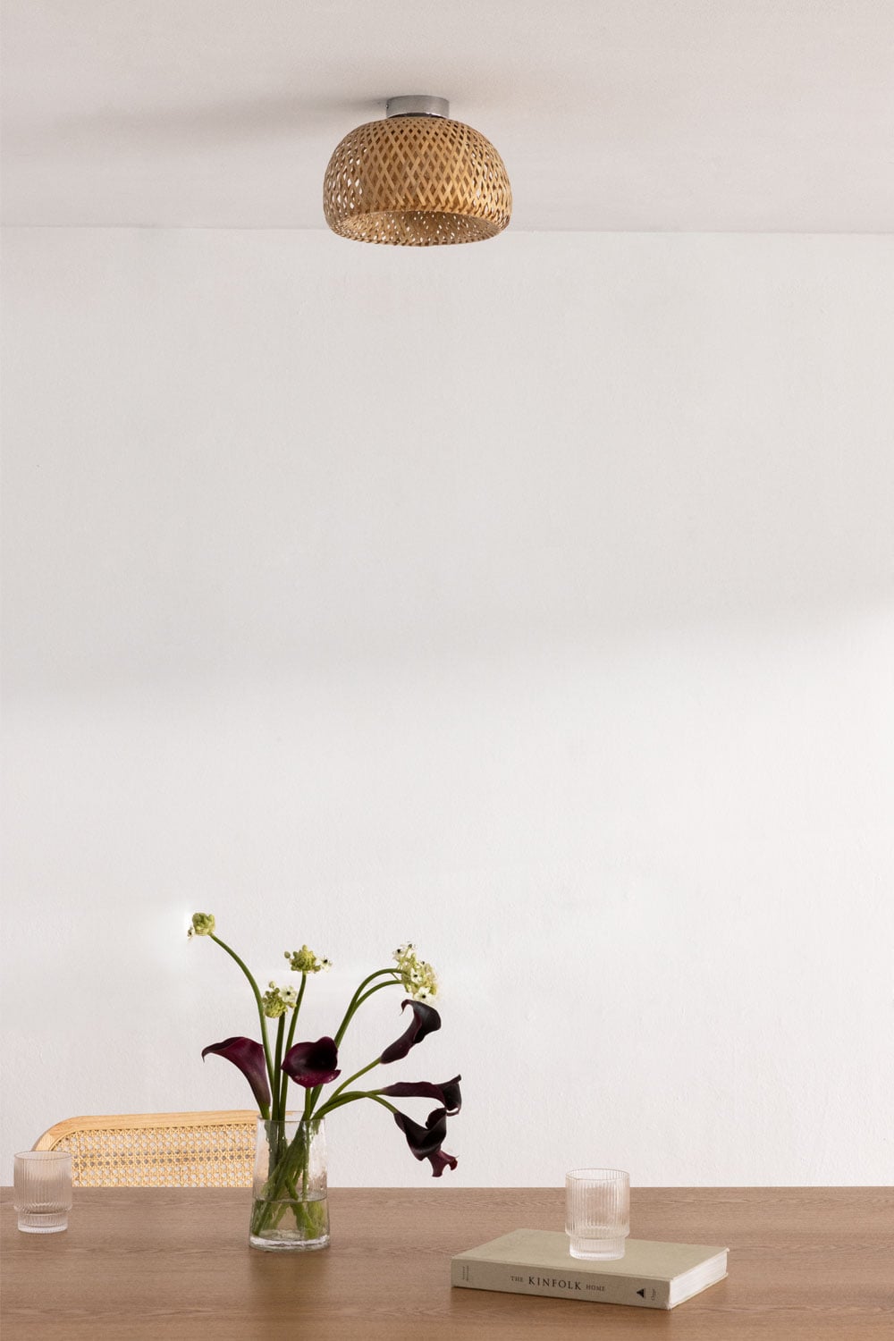 lámpara techo bambú natural, lámpara techo estilo nórdico