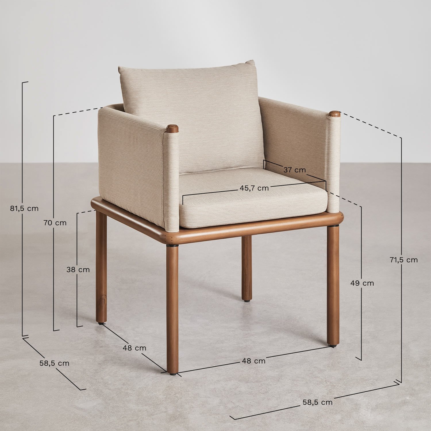 Pack de 2 sillas de jardín con reposabrazos en madera de acacia Olivia, medidas