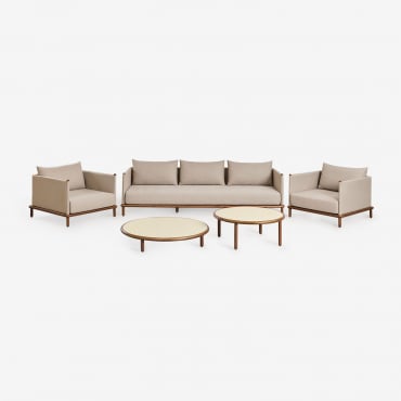 Conjunto De Jardín Con Sofá De 3 Plazas, 2 Sillones Y 2 Mesas De Centro Redondas En Madera De Acacia Olivia Beige Semoline - Sklum