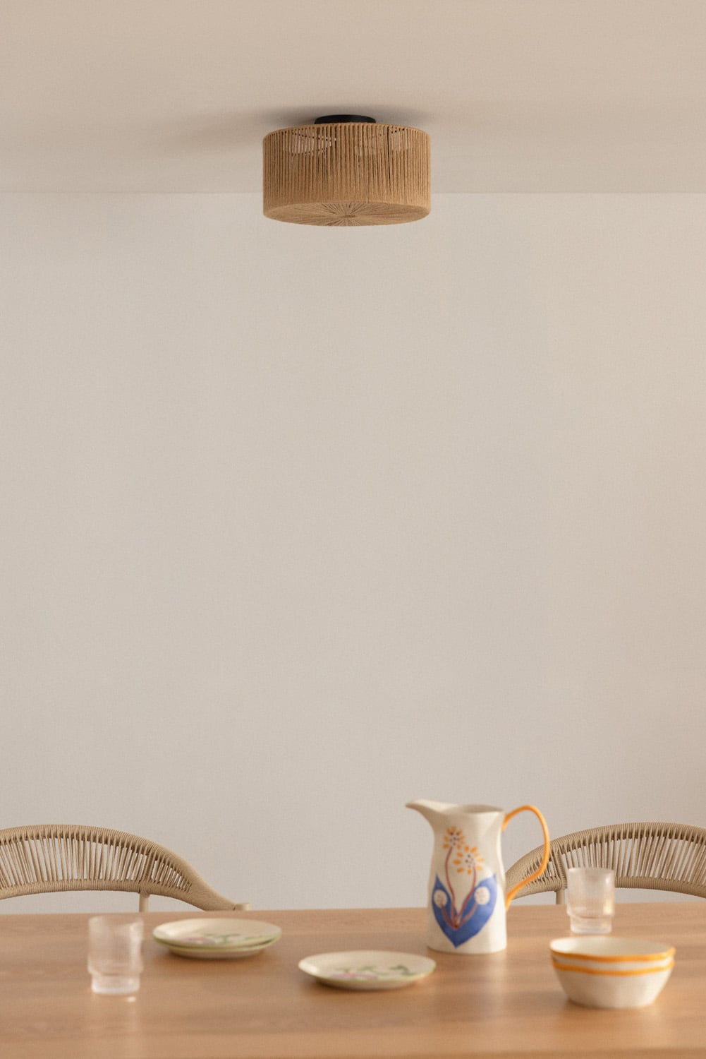 plafón techo cuerda, lámpara techo estilo boho