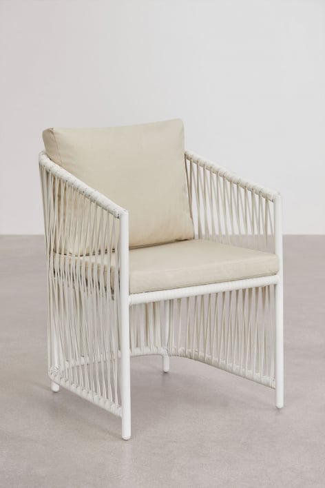 Silla de comedor con reposabrazos en aluminio y cuerda trenzada Sophie - Blanco Gardenia