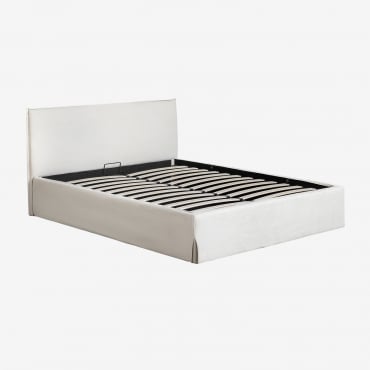 Cama Con Canapé Abatible Tapizada Lorea Chenilla Blanco Roto & 160 X 200 Cm & Sin Colchón - Sklum