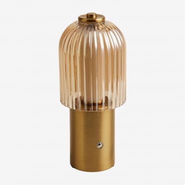 Lámpara De Mesa Led Inalámbrica Para Exterior En Hierro Y Cristal Neristan Dorado - Sklum