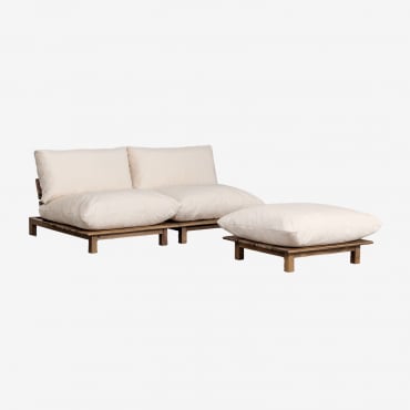 Sofá Modular Reclinable De Jardín De 2 Piezas Con Puff En Madera De Acacia Brina Beige Crema - Sklum