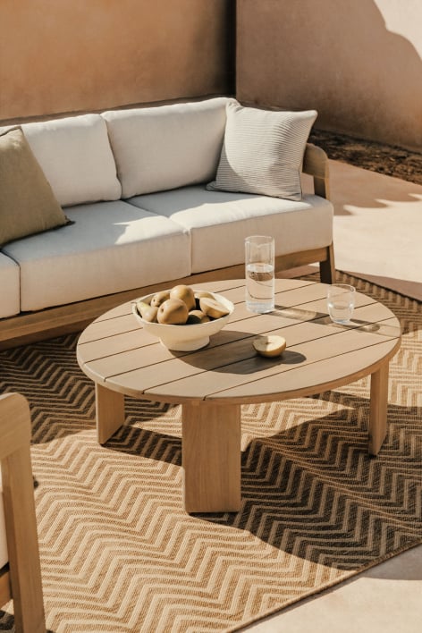 Mesa de centro para jardín ovalada 100x80 cm en madera de acacia Uleno - Marrón Acacia Claro