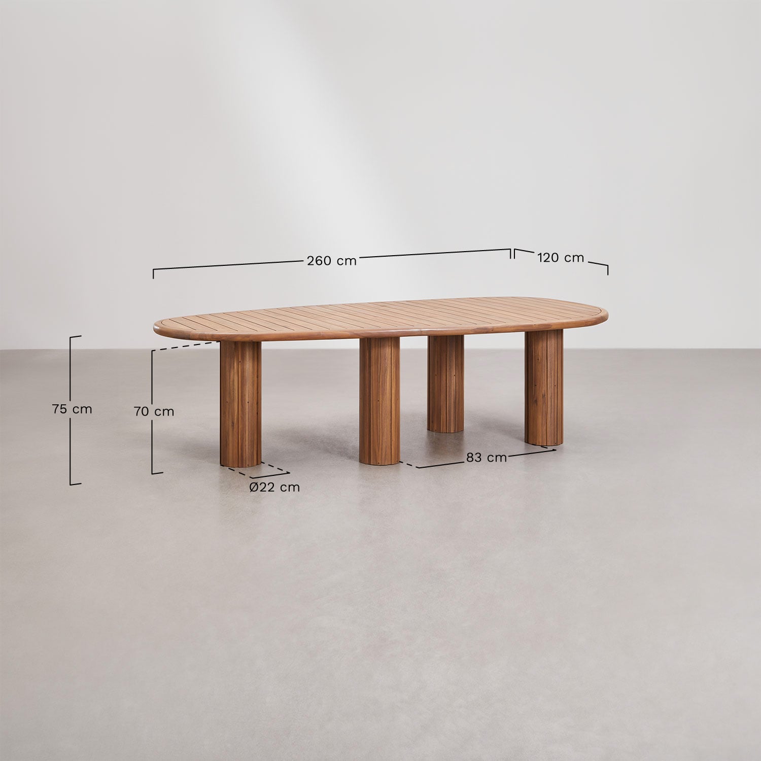 Mesa de comedor ovalada en madera de acacia Ginara, medidas