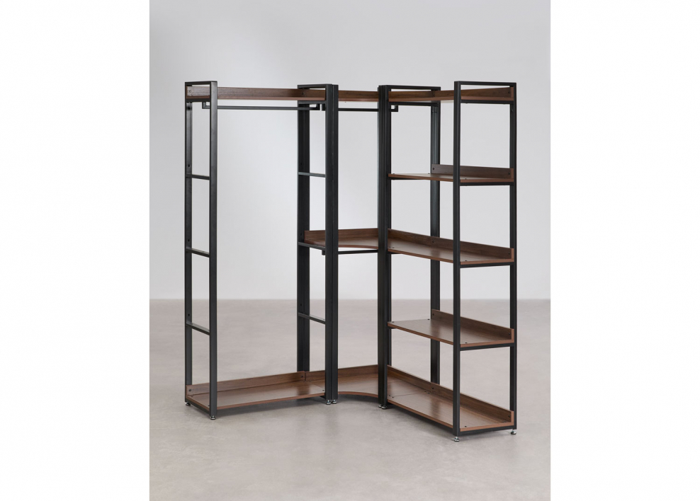 Armario modular abierto esquinero de 3 piezas con perchero en acero y MDF Ariaster - Negro
