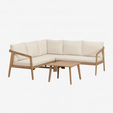 Conjunto De Jardín Con Sofá Esquinero Y Mesa Auxiliar En Madera De Acacia Kaela Marrón Acacia Claro - Sklum