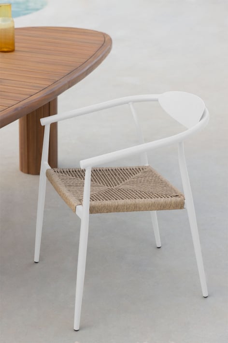 Silla de jardín apilable con reposabrazos en aluminio y ratán sintético Marsha - Blanco Gardenia