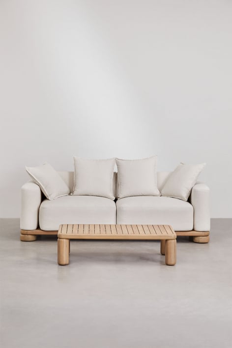 Conjunto de salón con sofá de 2 plazas y mesa de centro 115x70 cm en madera de acacia Ioanis