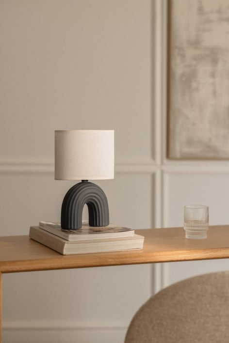 Lámpara de mesa 30 cm en cerámica y lino Soliva - Negro