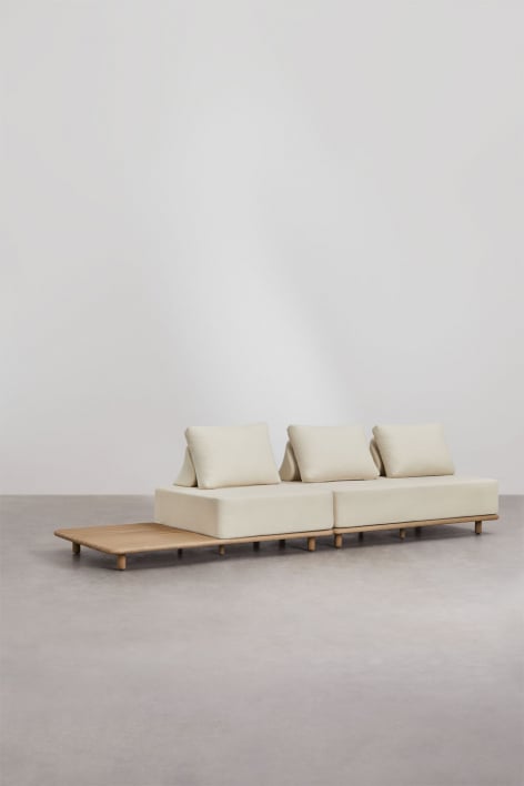 Sofá modular chaise longue de 2 piezas con mesa auxiliar en acacia Portet - Marrón Acacia Claro