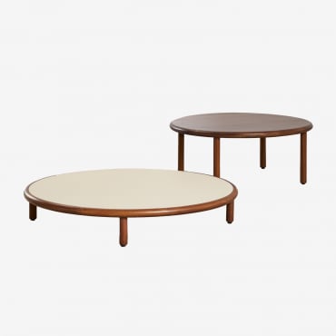 Set De 2 Mesas De Centro Redondas En Madera De Acacia Olivia Beige Semoline - Marrón Acacia Oscuro & Marrón Acacia Oscuro - Sklum