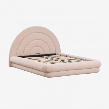 Cama Con Canapé Abatible En Tela Bouclé Borzensi Bouclé Rosa & 160 X 200 Cm & Sin Colchón - Sklum