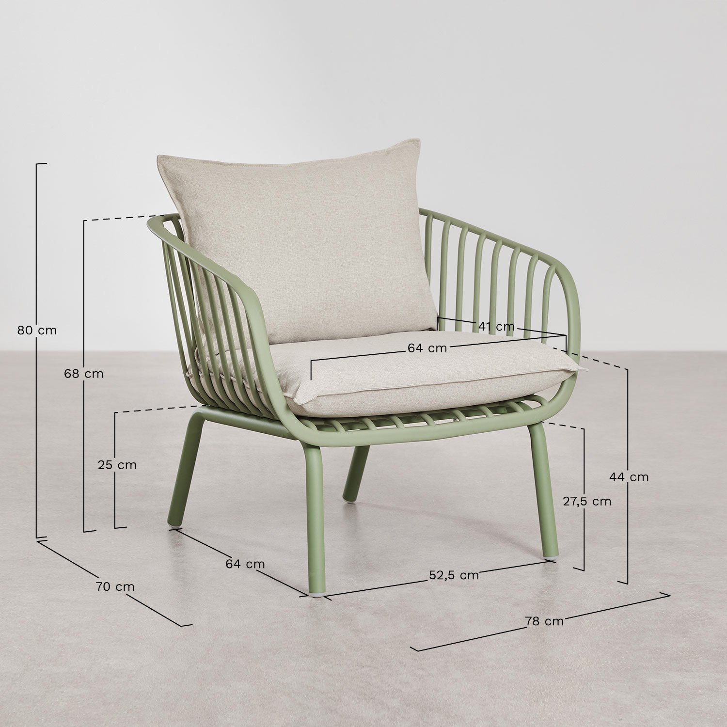 Pack de 2 sillones de jardín en acero y polipropileno Aradina, medidas