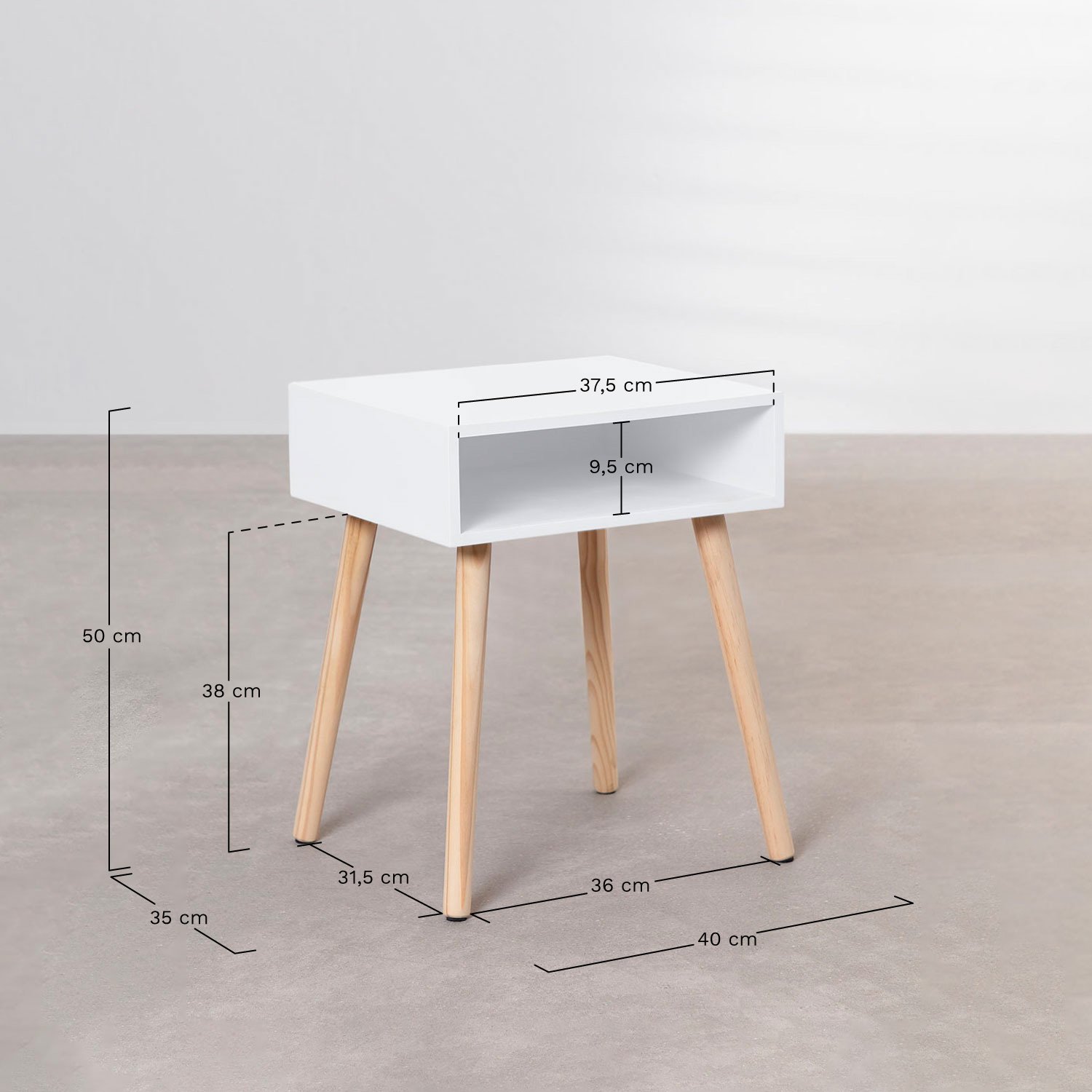 Pack de 2 mesitas de noche rectangulares 40x35 cm en madera Zente , medidas