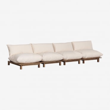 Sofá Modular Reclinable De Jardín De 4 Piezas En Madera De Acacia Brina Beige Crema - Sklum