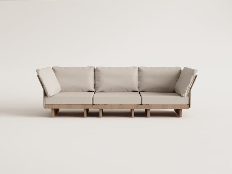 Sofá modular de jardín de 3 piezas con 2 sillones esquineros en madera de acacia Dailin