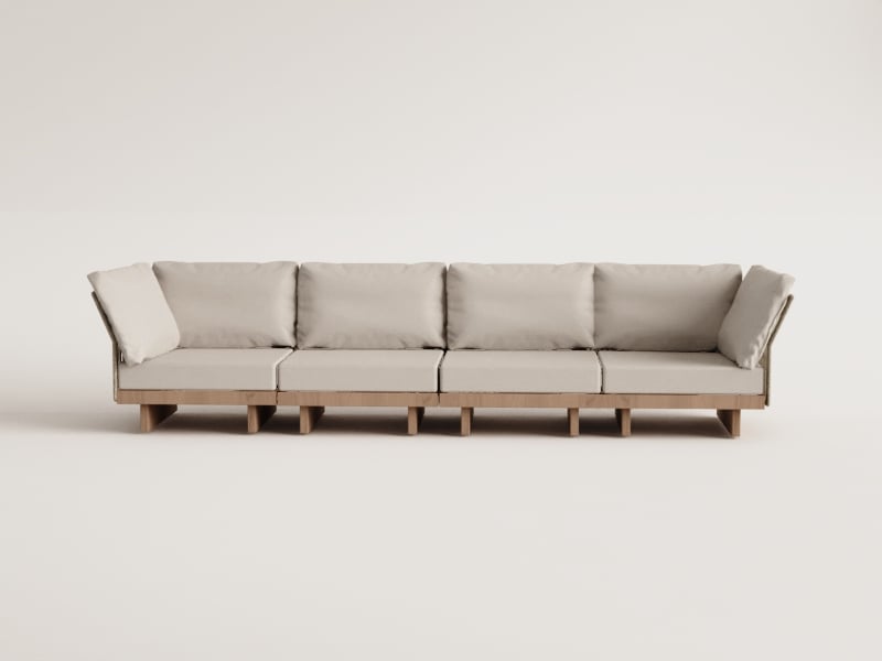 Sofá modular de jardín de 4 piezas con 2 sillones esquineros en madera de acacia Dailin