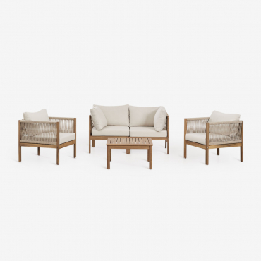 Conjunto De Jardín Con Sofá Modular De 2 Piezas Con Reposabrazos, 2 Sillones Y Mesa De Centro En Madera De Acacia Branson Marrón Acacia - Sklum